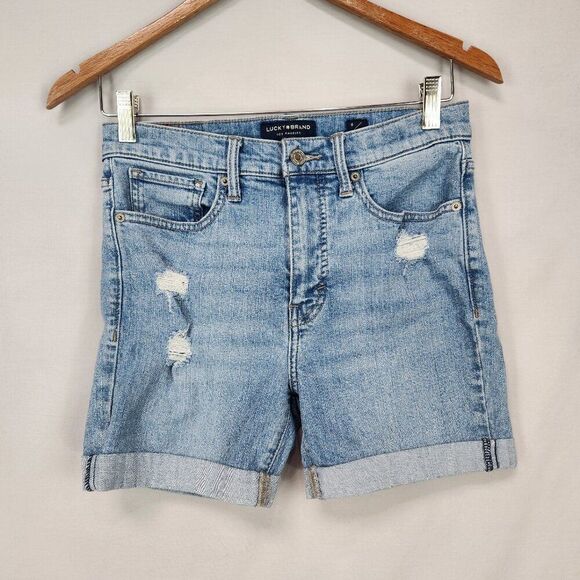 Lucky Brand High Rise Straight Zoe Womens 6/28 Denim Cutoff Jeans Blue Cuffed - Picture 1 of 9